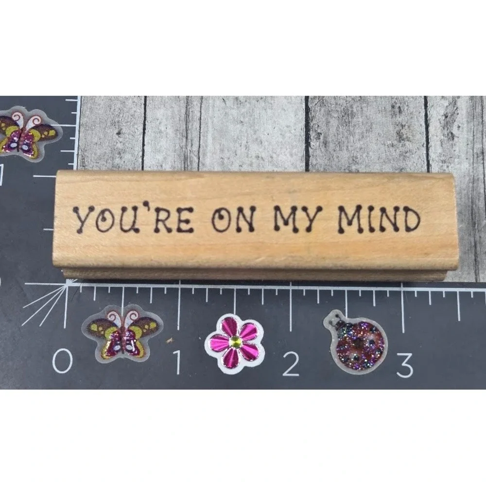 Darcie's You're On My Mind D0317 Greetings .75X3.25 Rubber Stamp Wood #Q108
